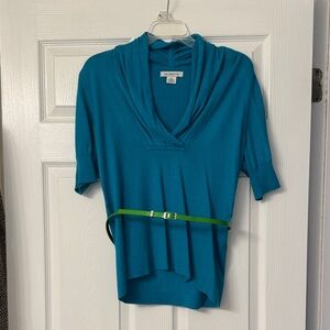 Liz Claiborne Teal Blouse with Green Belt
